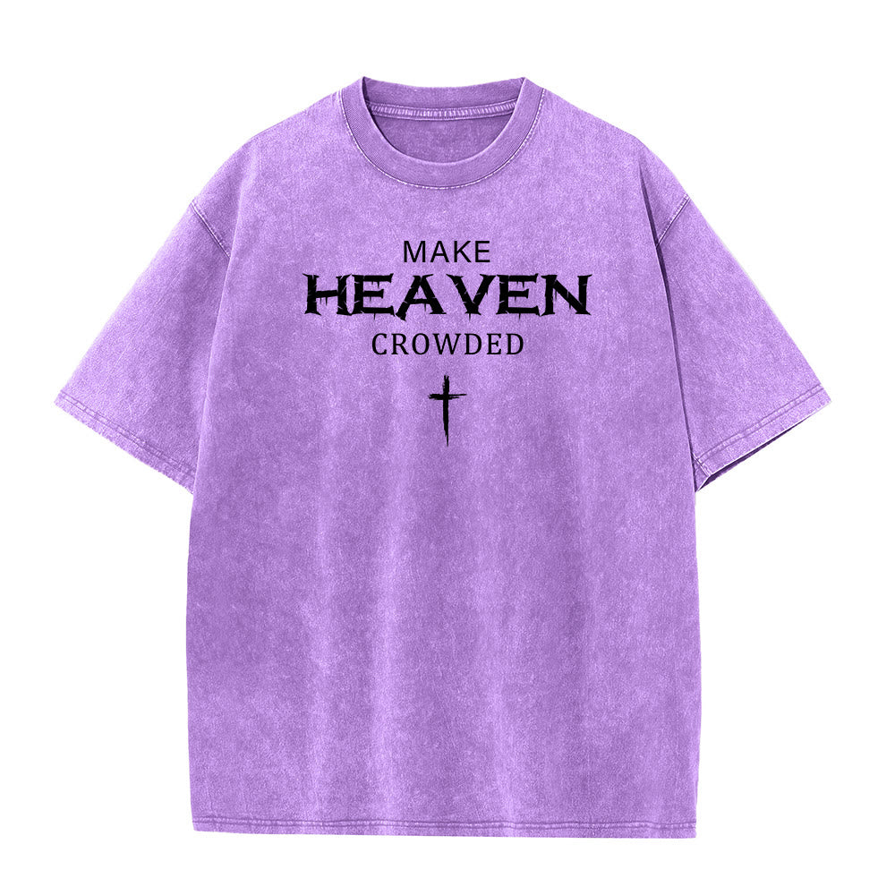 Christianartworkshop Make Heaven Crowded Cross Distressed Lettering Unisex Washed T-shirt - Purple - 5XL - image 10