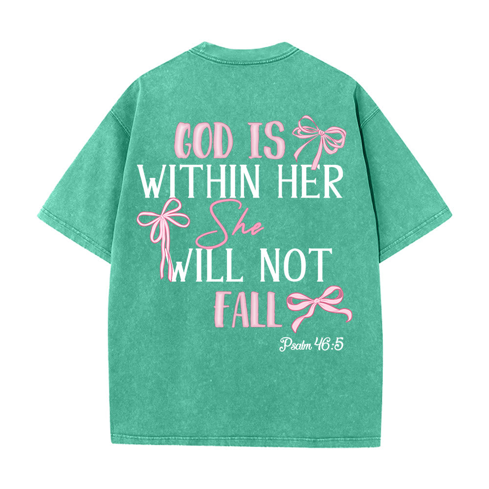 Christianartworkshop God Is Within Her Psalm 46:5 Bow Accent Unisex Washed T-shirt - image 12