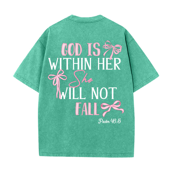 Christianartworkshop God Is Within Her Psalm 46:5 Bow Accent Unisex Washed T-shirt - image 12