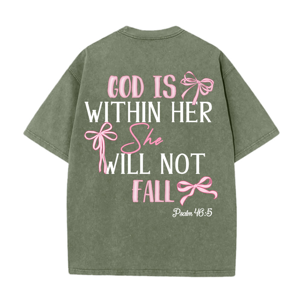Christianartworkshop God Is Within Her Psalm 46:5 Bow Accent Unisex Washed T-shirt - image 9