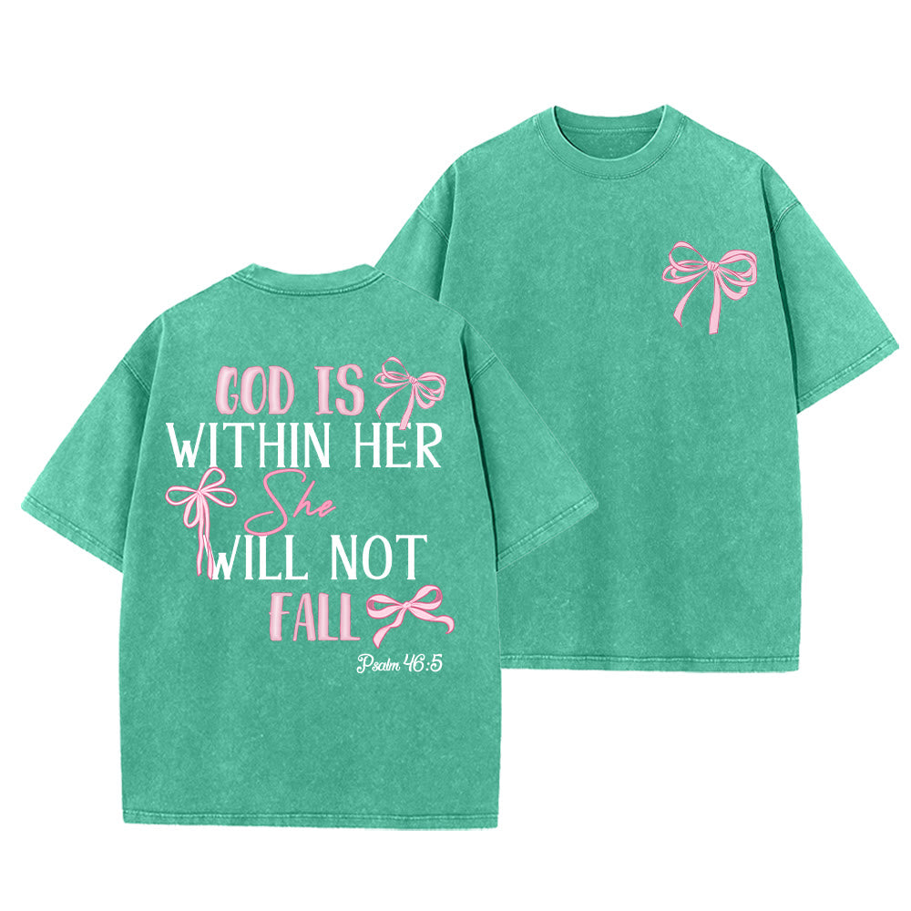 Christianartworkshop God Is Within Her Psalm 46:5 Bow Accent Unisex Washed T-shirt - Green - 5XL - image 10