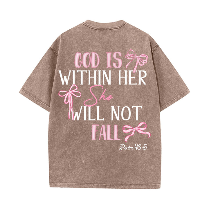 Christianartworkshop God Is Within Her Psalm 46:5 Bow Accent Unisex Washed T-shirt - image 15