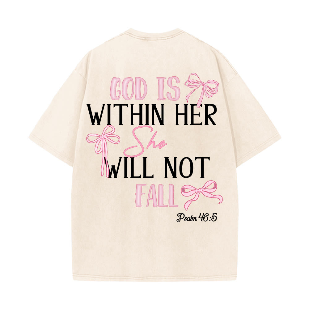 Christianartworkshop God Is Within Her Psalm 46:5 Bow Accent Unisex Washed T-shirt - image 18