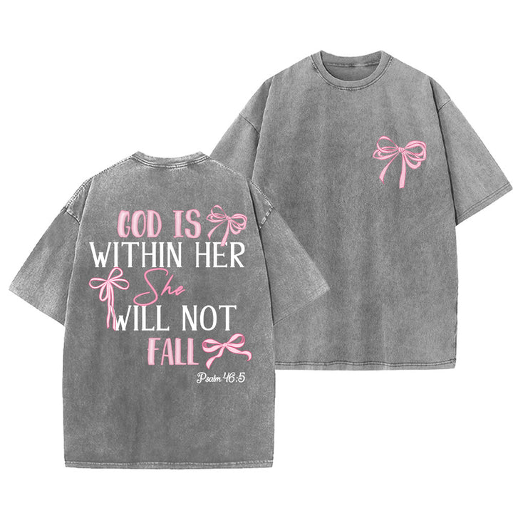 Christianartworkshop God Is Within Her Psalm 46:5 Bow Accent Unisex Washed T-shirt - Grey - 5XL - image 28