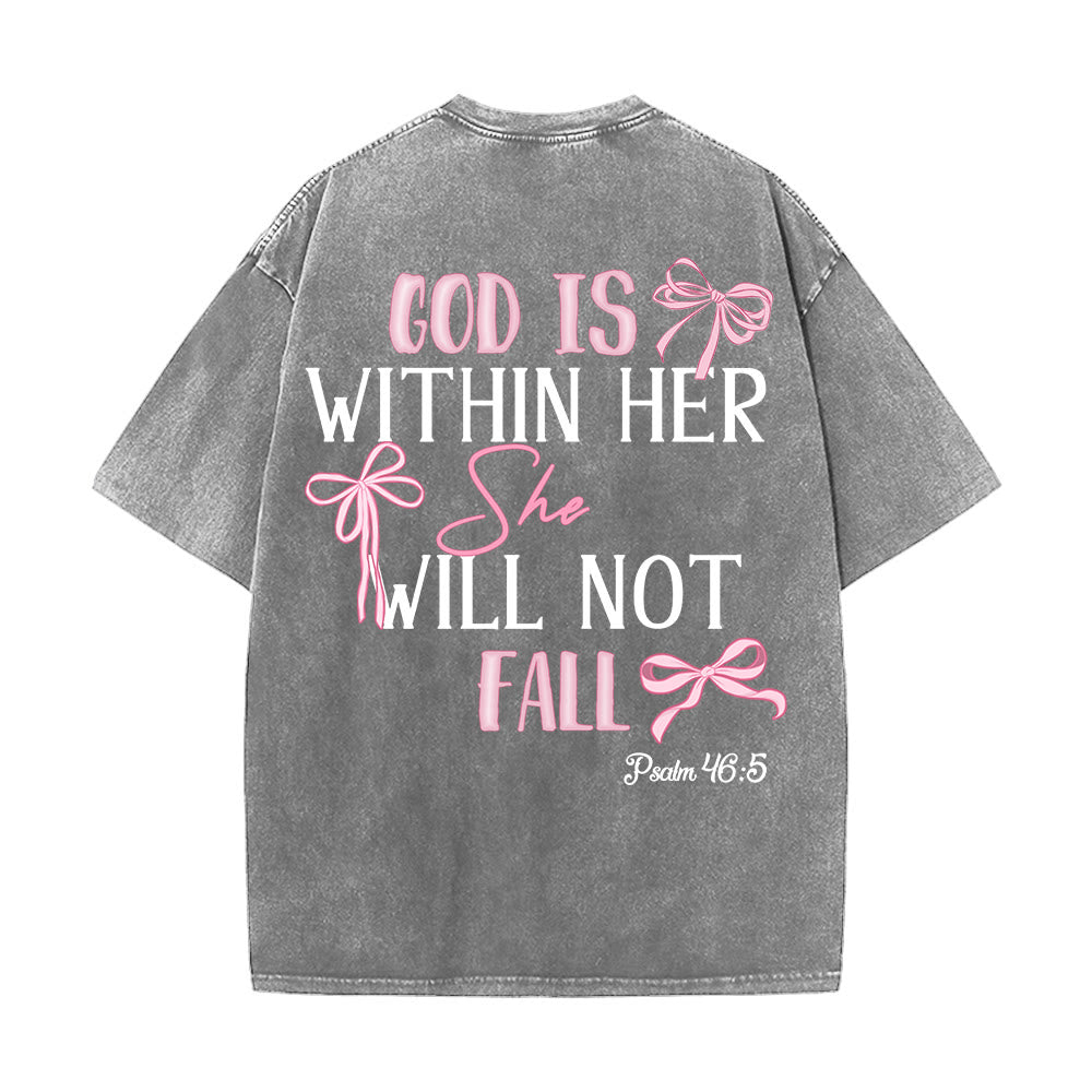 Christianartworkshop God Is Within Her Psalm 46:5 Bow Accent Unisex Washed T-shirt - image 30