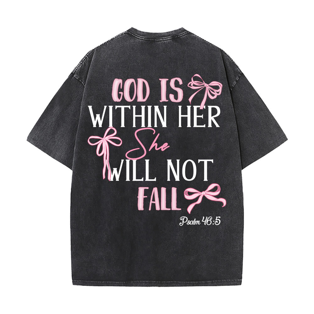 Christianartworkshop God Is Within Her Psalm 46:5 Bow Accent Unisex Washed T-shirt - image 2