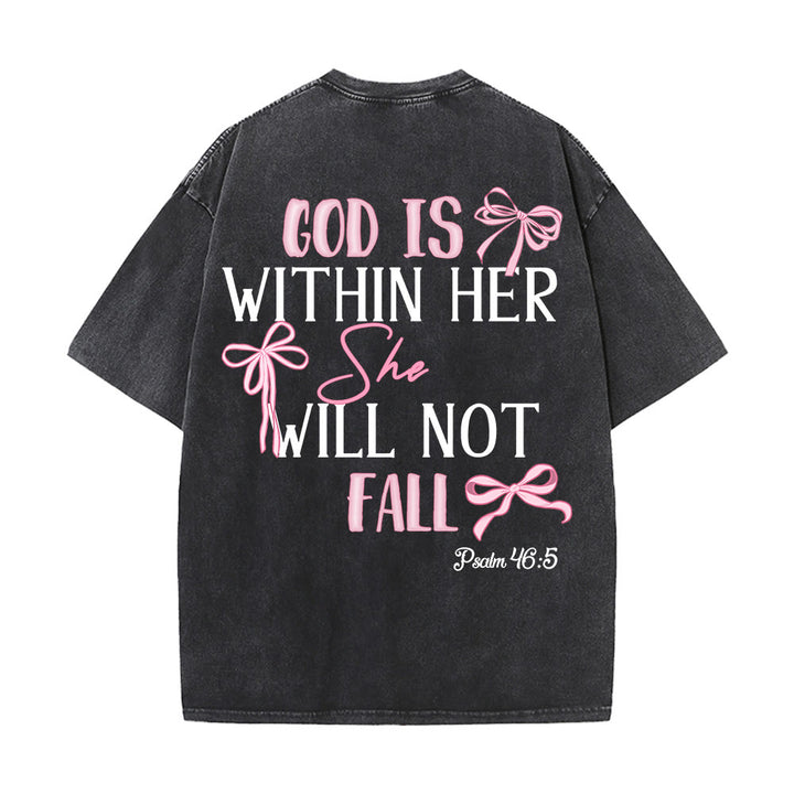Christianartworkshop God Is Within Her Psalm 46:5 Bow Accent Unisex Washed T-shirt - image 2