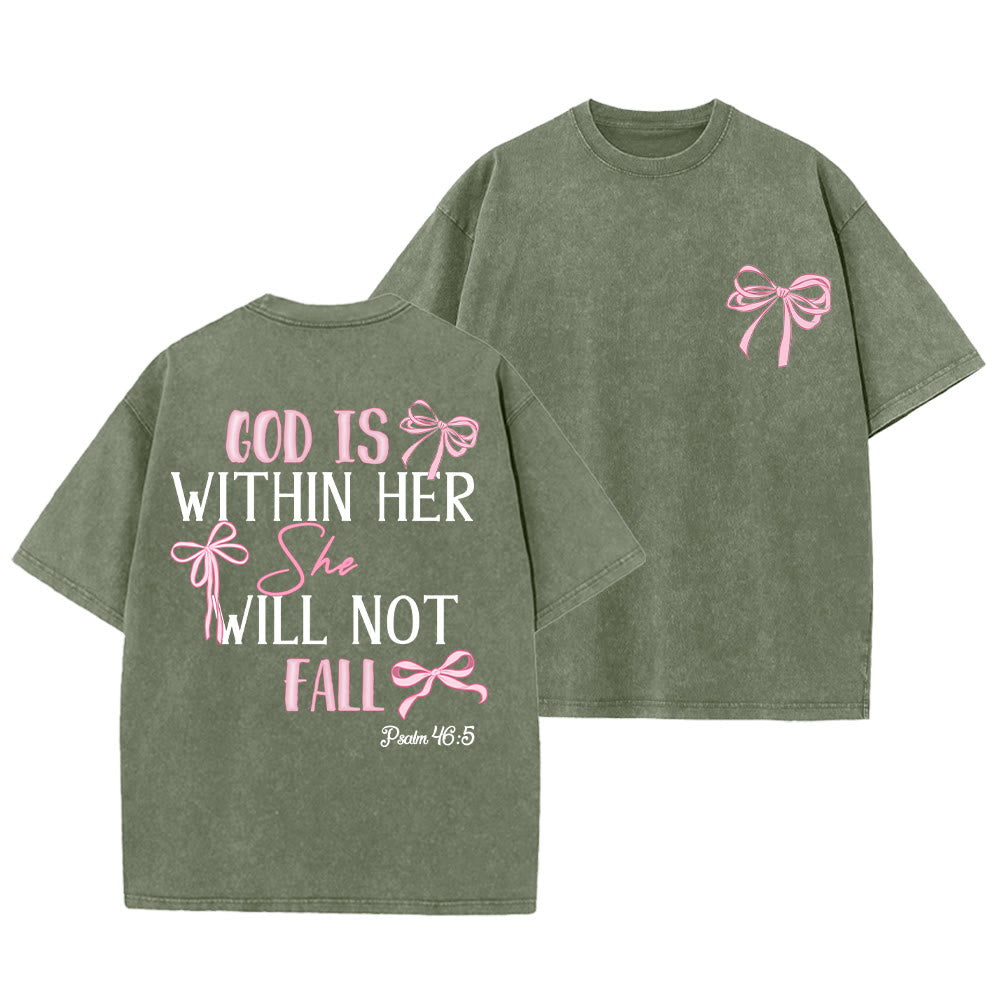 Christianartworkshop God Is Within Her Psalm 46:5 Bow Accent Unisex Washed T-shirt - Army Green - 5XL - image 7