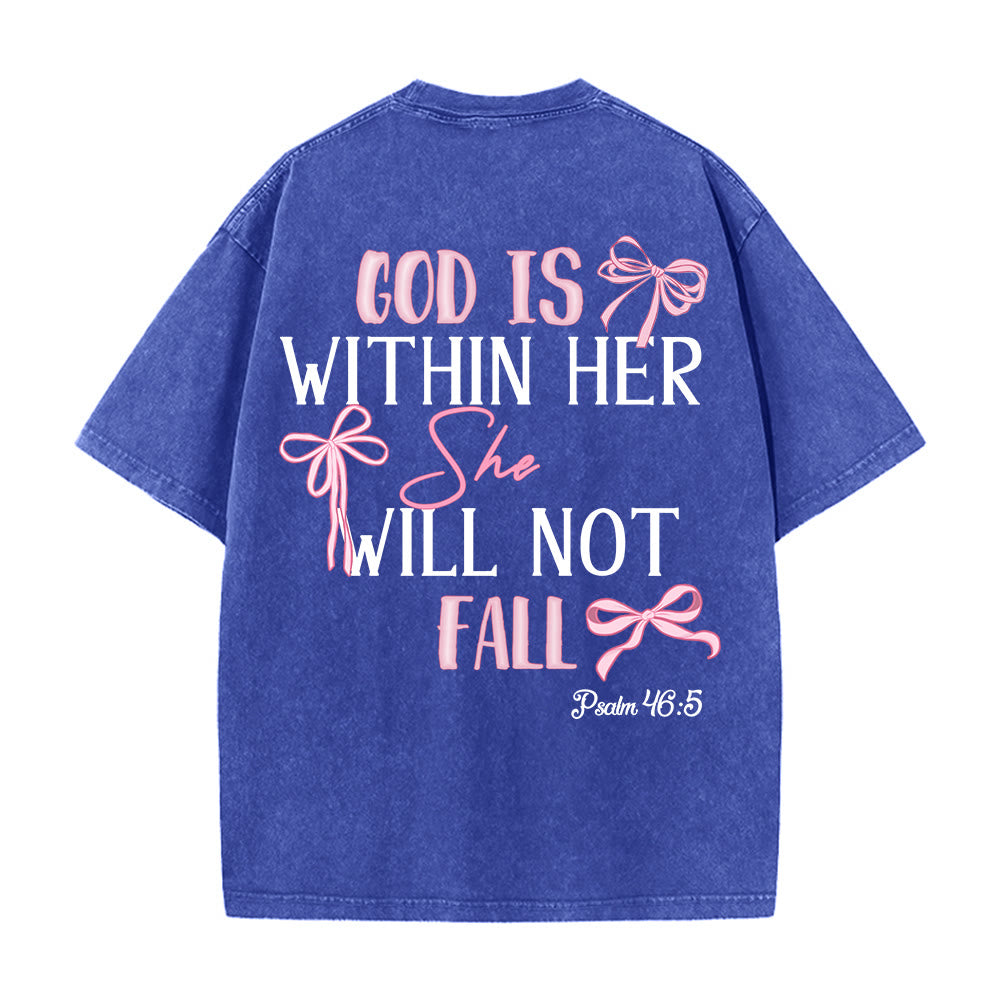 Christianartworkshop God Is Within Her Psalm 46:5 Bow Accent Unisex Washed T-shirt - image 27