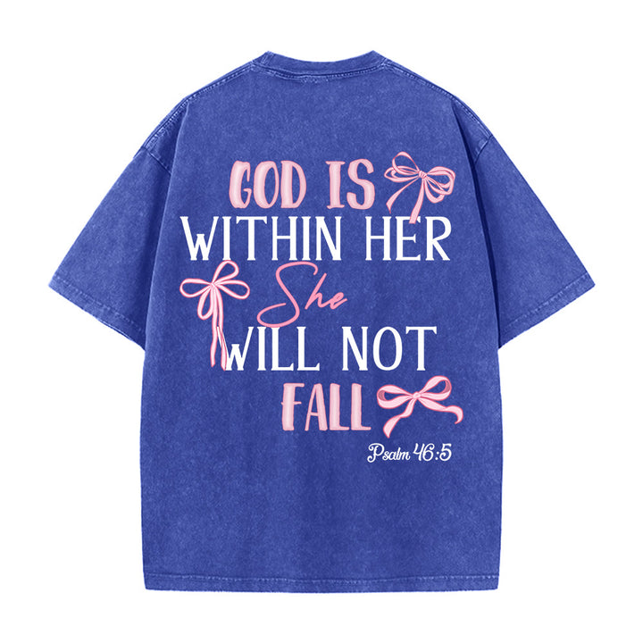 Christianartworkshop God Is Within Her Psalm 46:5 Bow Accent Unisex Washed T-shirt - image 27