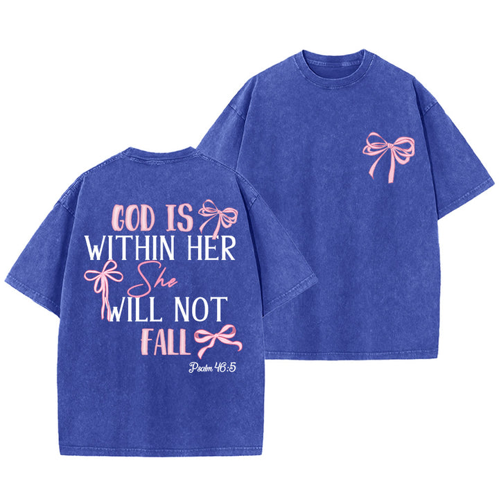 Christianartworkshop God Is Within Her Psalm 46:5 Bow Accent Unisex Washed T-shirt - Blue - 5XL - image 25