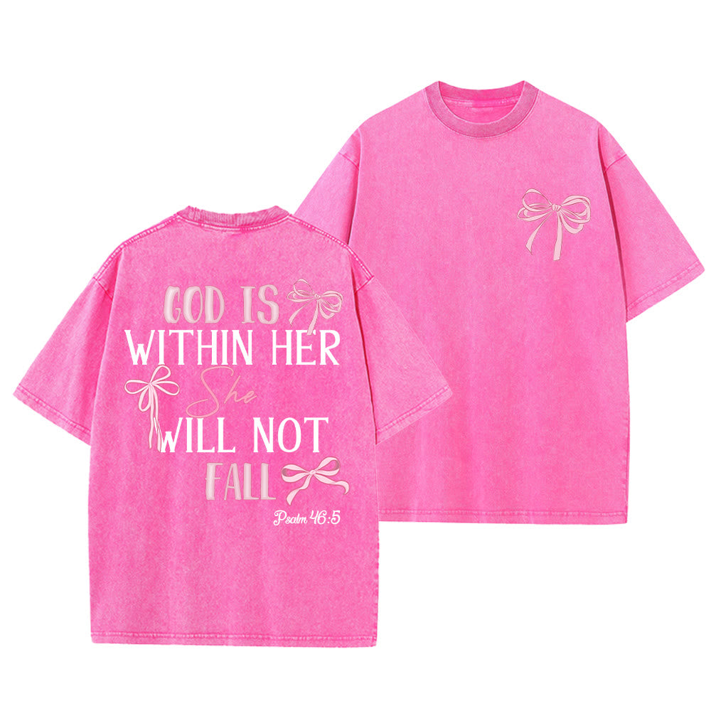 Christianartworkshop God Is Within Her Psalm 46:5 Bow Accent Unisex Washed T-shirt - Pink - 5XL - image 19