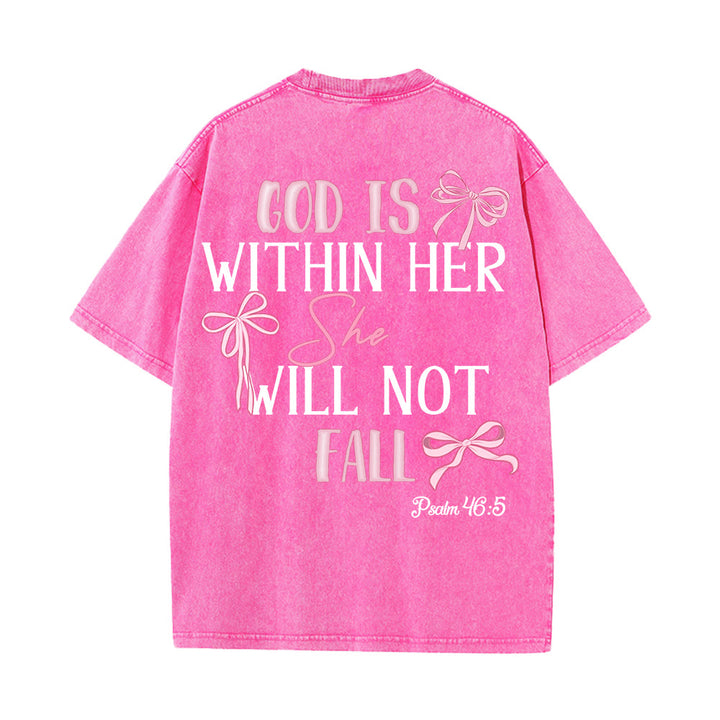 Christianartworkshop God Is Within Her Psalm 46:5 Bow Accent Unisex Washed T-shirt - image 21