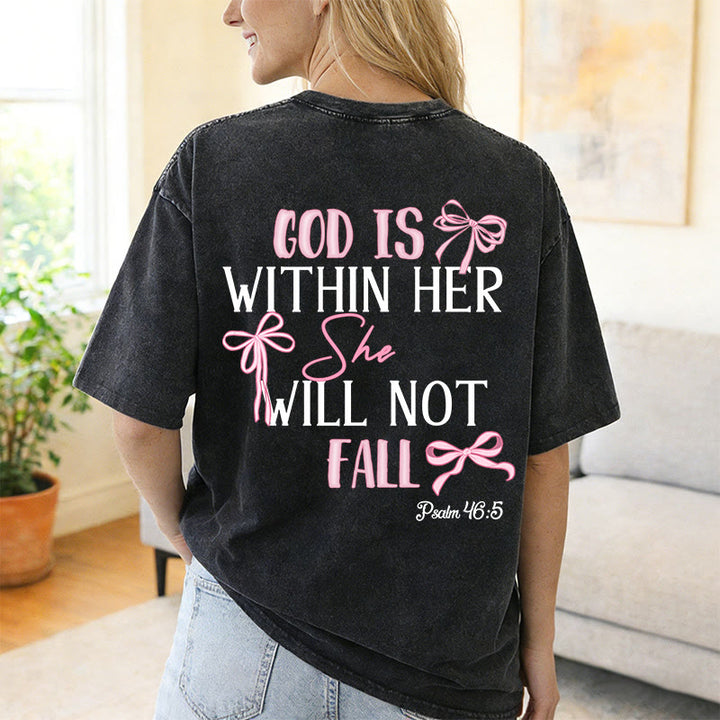 Christianartworkshop God Is Within Her Psalm 46:5 Bow Accent Unisex Washed T-shirt - image 6