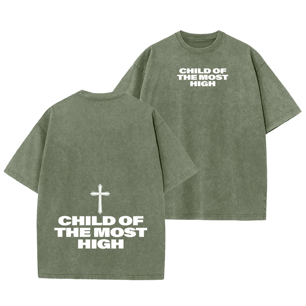 Christianartworkshop Child of the Most High Cross Bold Lettering Unisex Washed T-shirt - Army Green - 5XL - image 16