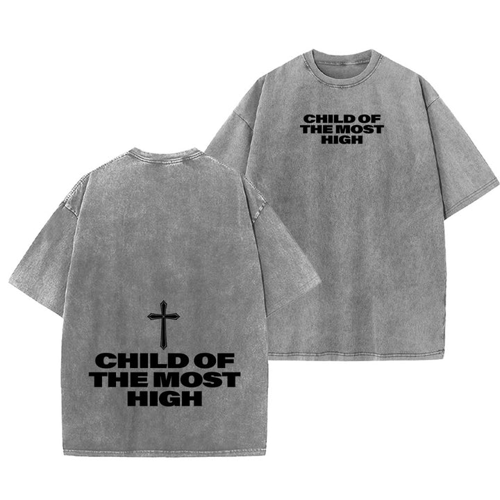 Christianartworkshop Child of the Most High Cross Bold Lettering Unisex Washed T-shirt - Grey - 5XL - image 6
