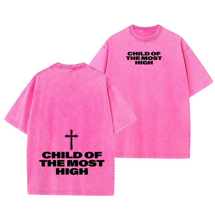 Christianartworkshop Child of the Most High Cross Bold Lettering Unisex Washed T-shirt - Pink - 5XL - image 25