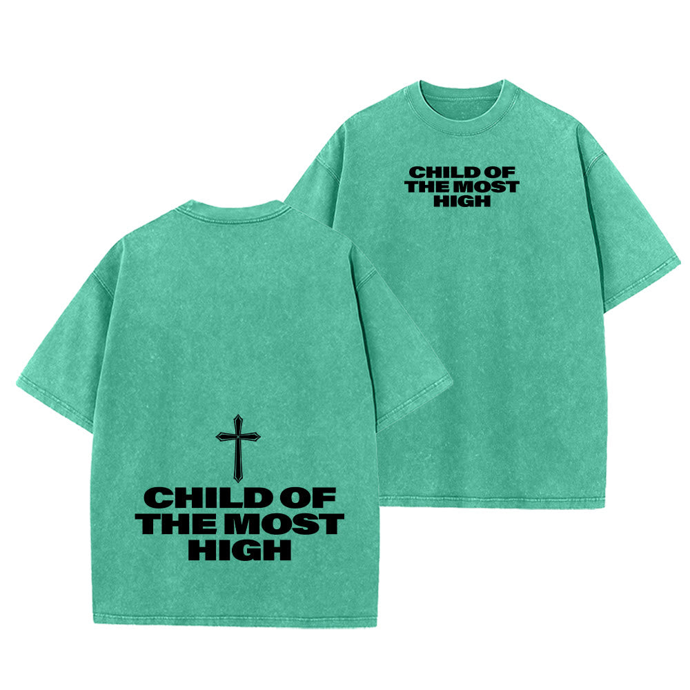 Christianartworkshop Child of the Most High Cross Bold Lettering Unisex Washed T-shirt - Green - 5XL - image 0