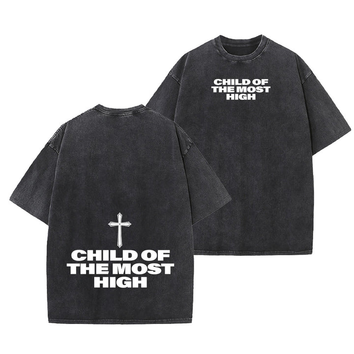 Christianartworkshop Child of the Most High Cross Bold Lettering Unisex Washed T-shirt - Black - 5XL - image 9