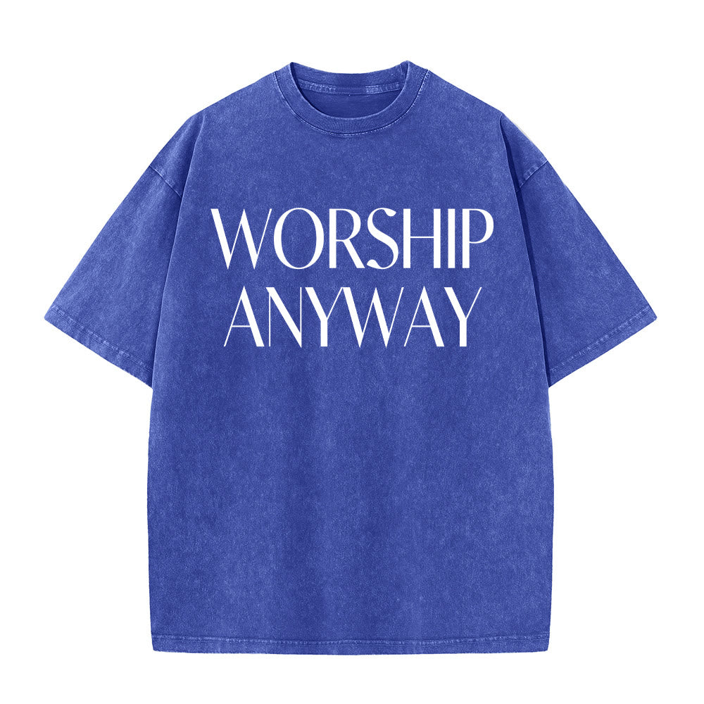 Christianartworkshop Worship Anyway Bold Serif Lettering Unisex Washed T-shirt - Blue - 5XL - image 2