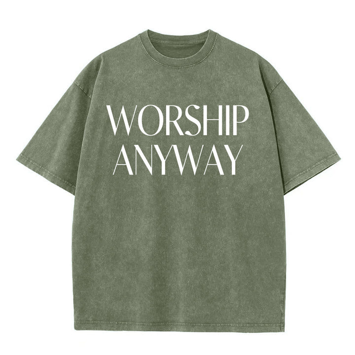 Christianartworkshop Worship Anyway Bold Serif Lettering Unisex Washed T-shirt - Green - 5XL - image 9