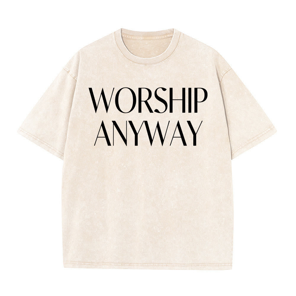 Christianartworkshop Worship Anyway Bold Serif Lettering Unisex Washed T-shirt - Beige - 5XL - image 12