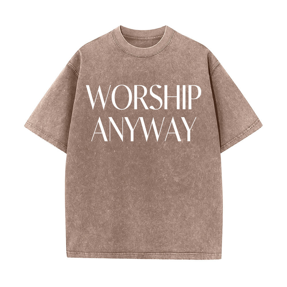 Christianartworkshop Worship Anyway Bold Serif Lettering Unisex Washed T-shirt - Brown - 5XL - image 11