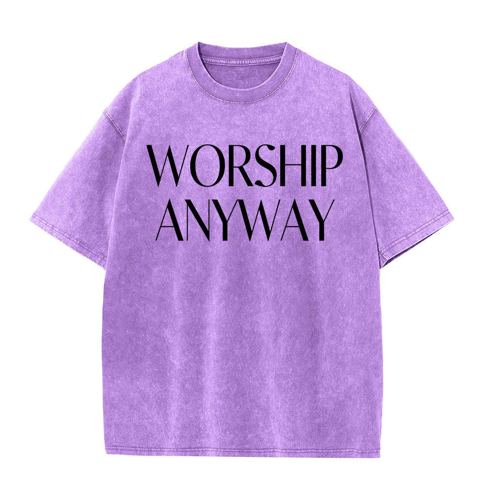 Christianartworkshop Worship Anyway Bold Serif Lettering Unisex Washed T-shirt - Purple - 5XL - image 1