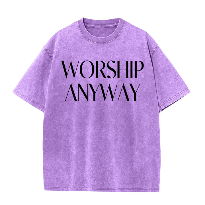 Christianartworkshop Worship Anyway Bold Serif Lettering Unisex Washed T-shirt - Purple - 5XL - image 1