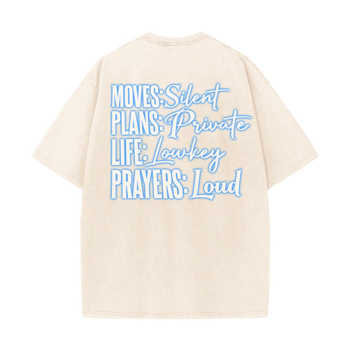 Christianartworkshop Moves Silent Prayers Loud Stylized Cross Mixed Lettering Unisex Washed T-shirt - image 2