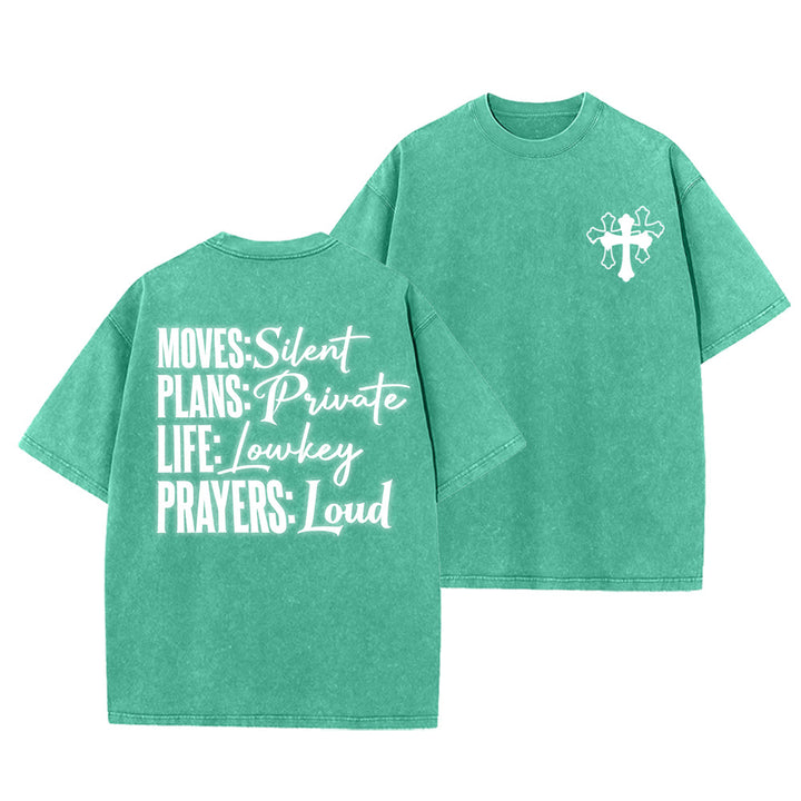 Christianartworkshop Moves Silent Prayers Loud Stylized Cross Mixed Lettering Unisex Washed T-shirt - Green - 5XL - image 25