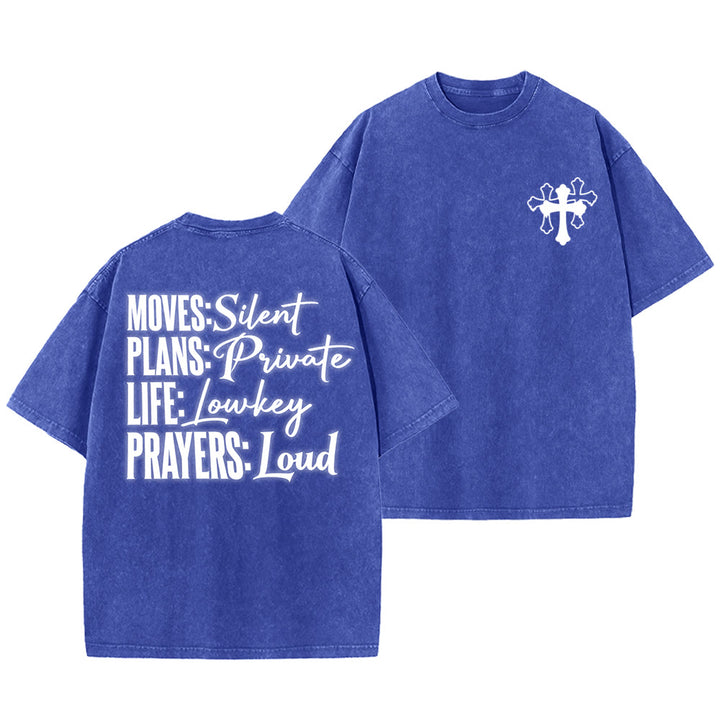 Christianartworkshop Moves Silent Prayers Loud Stylized Cross Mixed Lettering Unisex Washed T-shirt - Blue - 5XL - image 9