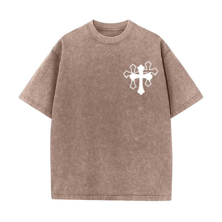 Christianartworkshop Moves Silent Prayers Loud Stylized Cross Mixed Lettering Unisex Washed T-shirt - image 29