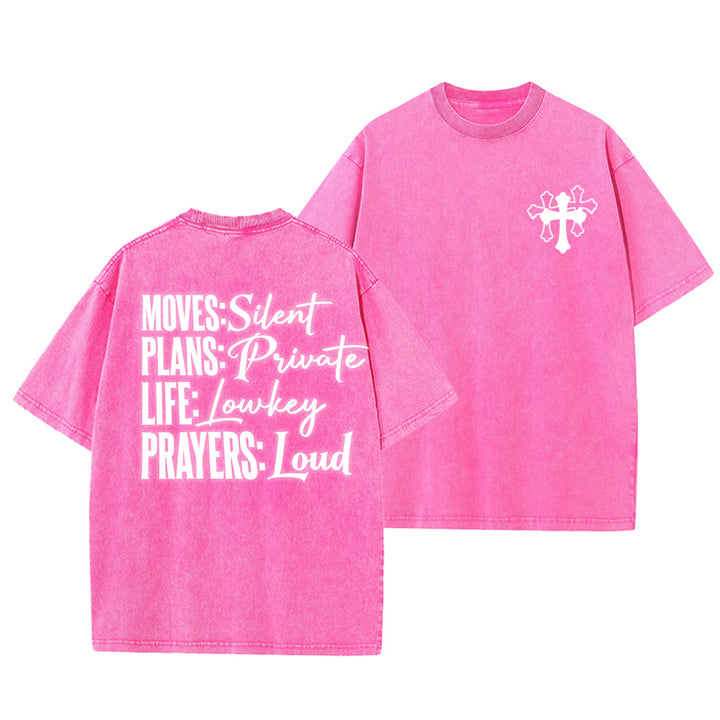 Christianartworkshop Moves Silent Prayers Loud Stylized Cross Mixed Lettering Unisex Washed T-shirt - Pink - 5XL - image 3
