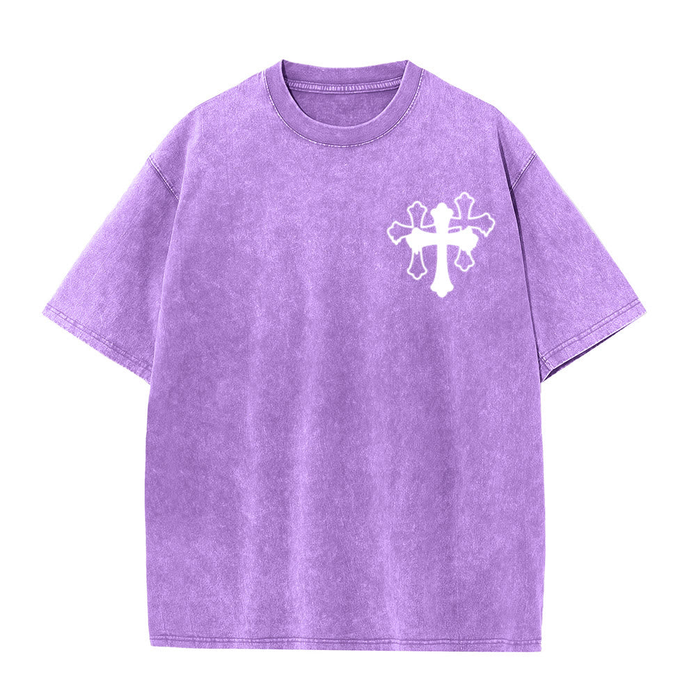 Christianartworkshop Moves Silent Prayers Loud Stylized Cross Mixed Lettering Unisex Washed T-shirt - image 7