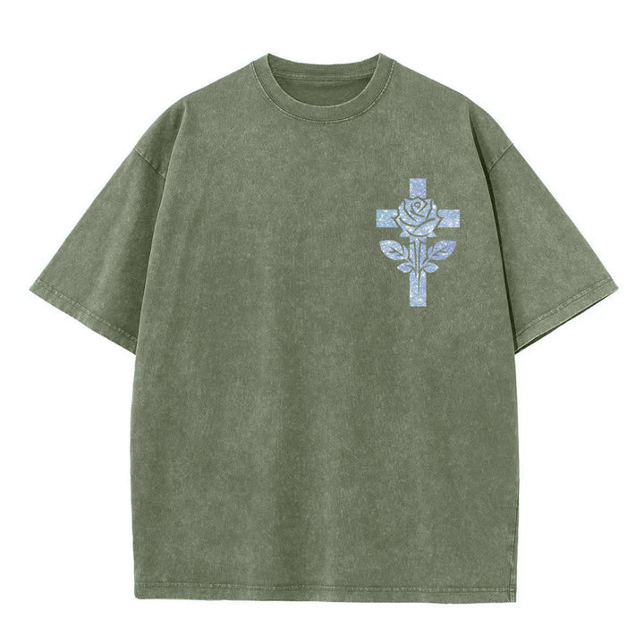 Christianartworkshop Jesus Is My Stylist Romans 13:14 Glitter Letter Rose Cross Unisex Washed T-shirt - image 29