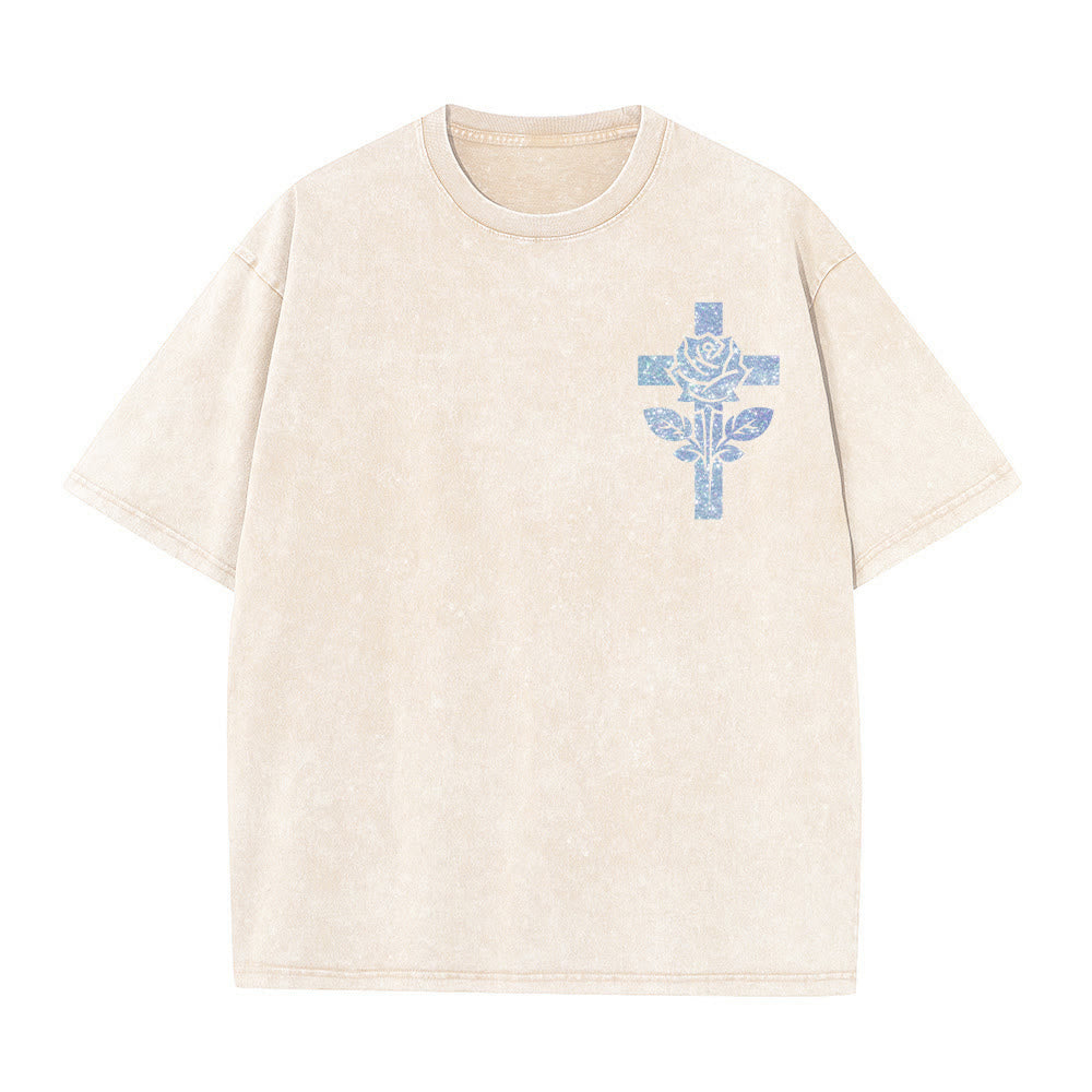Christianartworkshop Jesus Is My Stylist Romans 13:14 Glitter Letter Rose Cross Unisex Washed T-shirt - image 7
