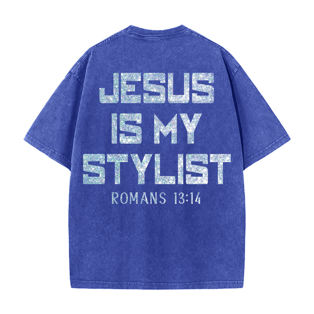 Christianartworkshop Jesus Is My Stylist Romans 13:14 Glitter Letter Rose Cross Unisex Washed T-shirt - image 17