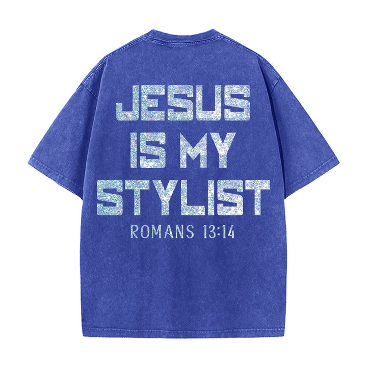 Christianartworkshop Jesus Is My Stylist Romans 13:14 Glitter Letter Rose Cross Unisex Washed T-shirt - image 17