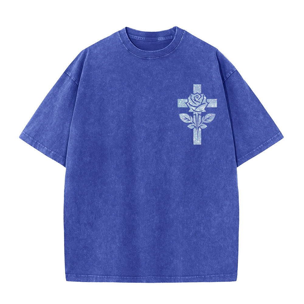 Christianartworkshop Jesus Is My Stylist Romans 13:14 Glitter Letter Rose Cross Unisex Washed T-shirt - image 16