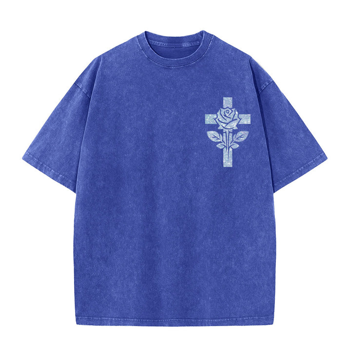 Christianartworkshop Jesus Is My Stylist Romans 13:14 Glitter Letter Rose Cross Unisex Washed T-shirt - image 16