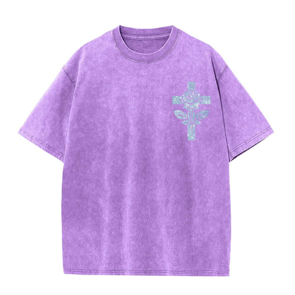 Christianartworkshop Jesus Is My Stylist Romans 13:14 Glitter Letter Rose Cross Unisex Washed T-shirt - image 13