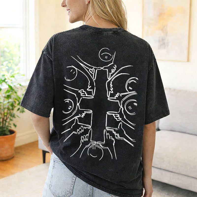 Christianartworkshop Unity Cross Human Figure Line Art Unisex Washed T-shirt - image 30