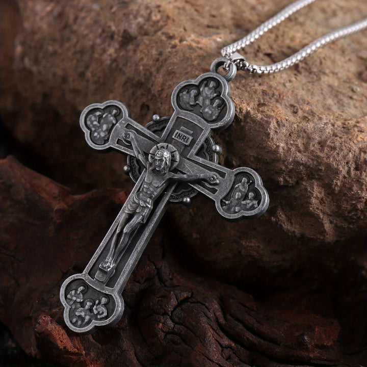 Christianartworkshop Ornate Crucifix Jesus Silhouette Link Chain Necklace: A Token of Christ’s Redemption - 70CM - image 0