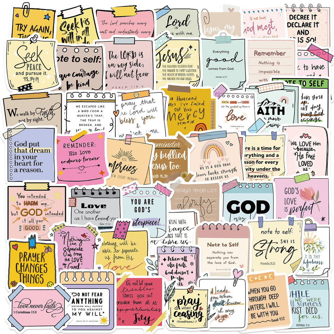 Christianartworkshop Faith-Inspired Biblical Phrase Sticker Set: Inspirational Notes for Journals - Set of 50 pcs - image 0