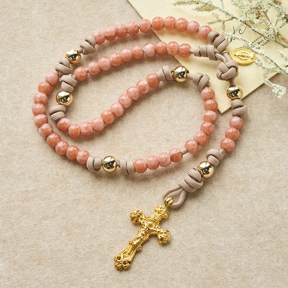 Christianartworkshop Pink Beads Paracord Rosary with Our Lady & Golden Crucifix - image 2