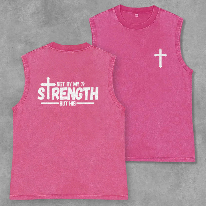 Christianartworkshop Not By My Strength But His Faith Statement Unisex Washed Tank Top - Pink - 2XL - image 28