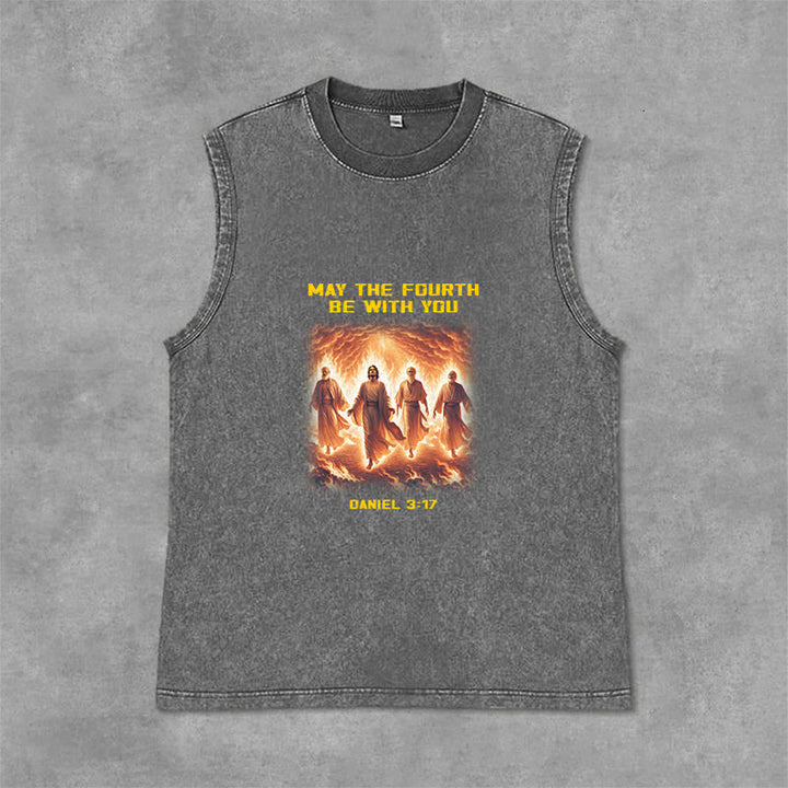 Christianartworkshop May the Fourth Be With You Daniel 3:17 Unisex Washed Tank Top - Grey - 2XL - image 9