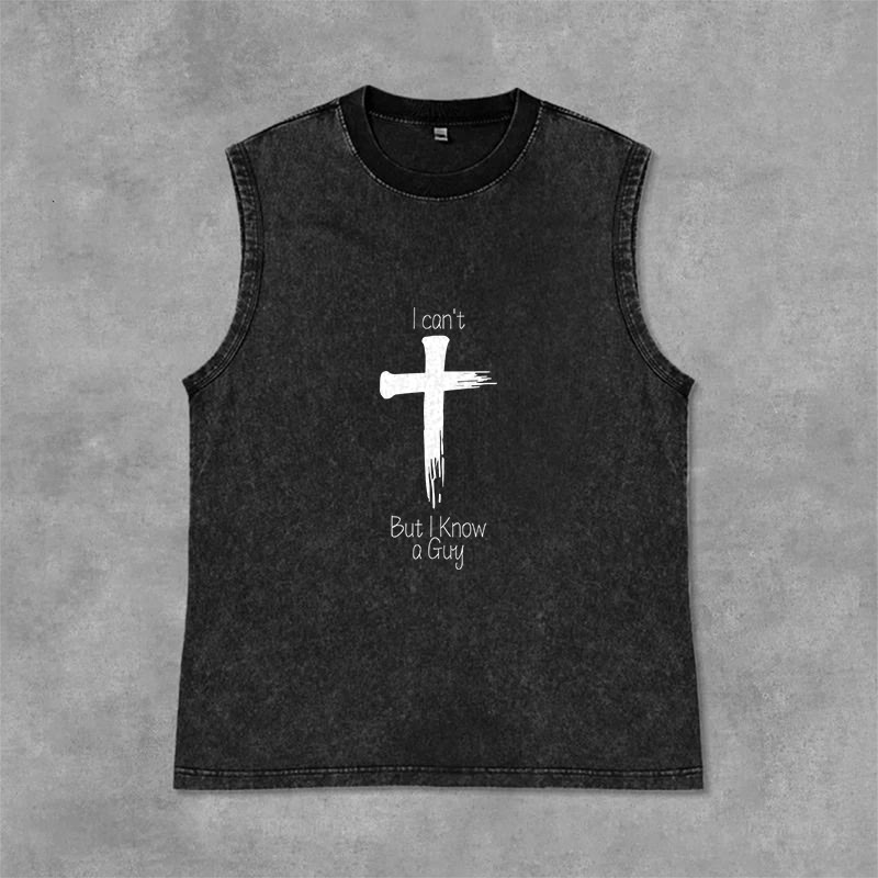 Christianartworkshop I Can't But I Know a Guy Faith Unisex Washed Tank Top - Black - 2XL - image 0