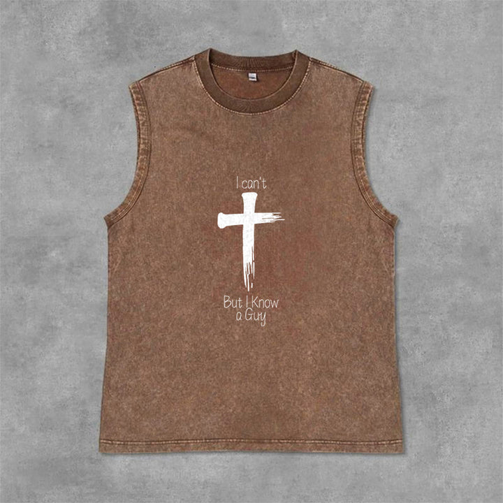 Christianartworkshop I Can't But I Know a Guy Faith Unisex Washed Tank Top - Brown - 2XL - image 6